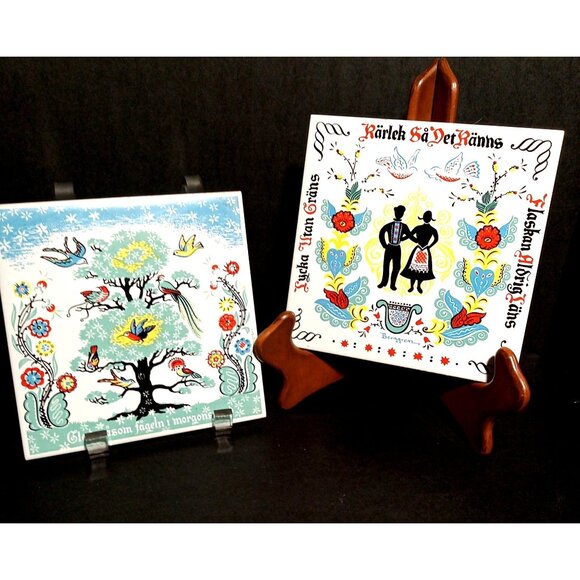 Swedish Folk Art Ceramic Tiles Berggren Trayner  Handcrafted Decorative Art - Picture 1 of 16